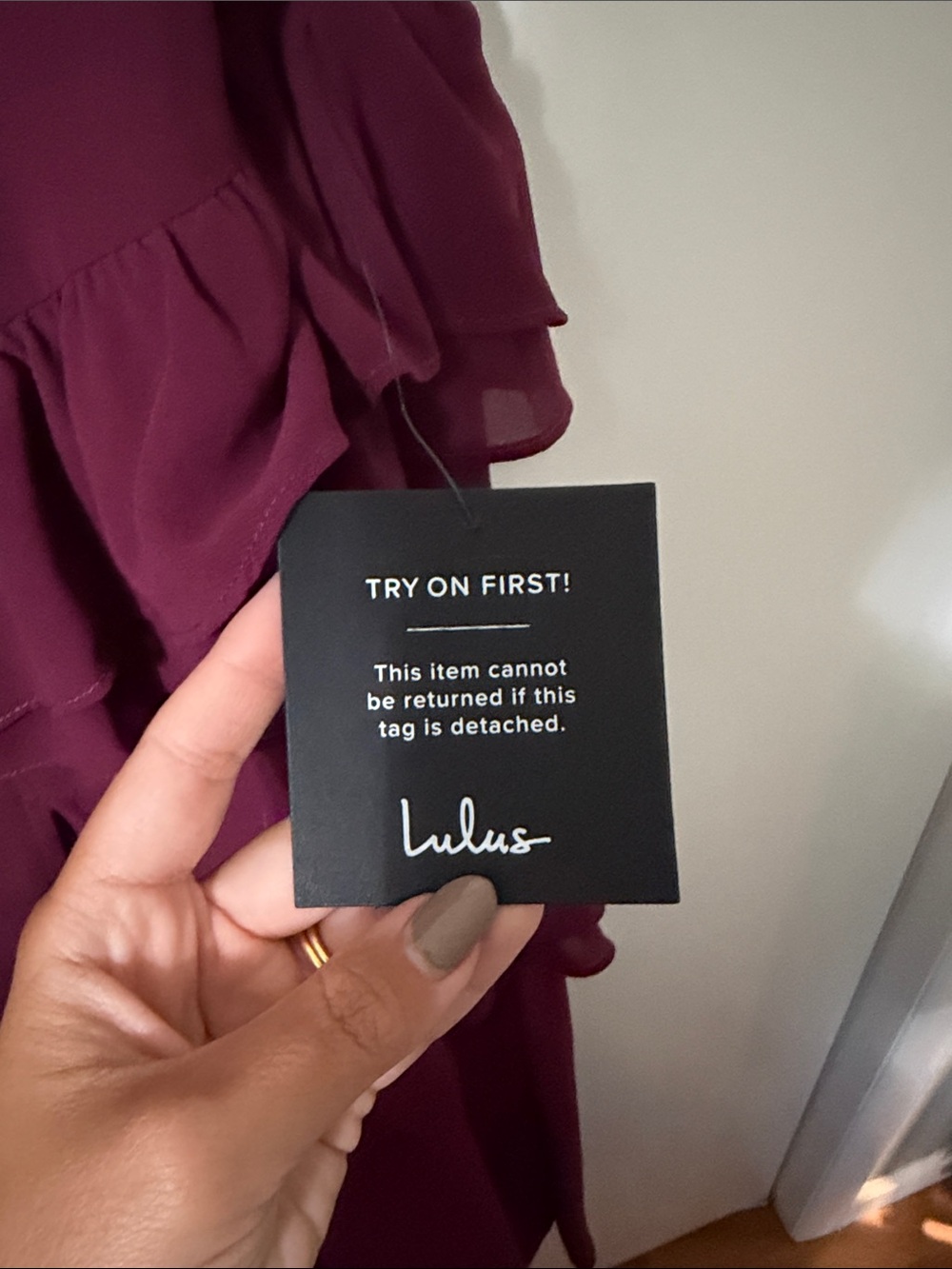 Lulu's One-Shoulder Ruffle Burgundy Gown - Picture 2 of 2